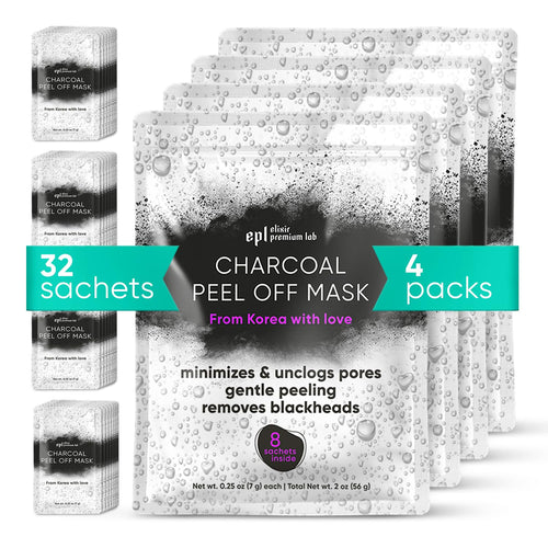 Activated Charcoal Face Masks Skincare 4 pack (32 sachets) - Korean Skin Care Products - Charcoal Face Mask Peel Off Skin Care - Gently Cleansing Charcoal Face Mask for Men & Women Face Care